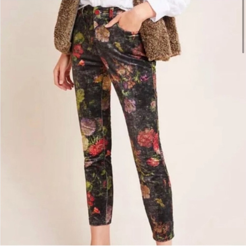 Pilcro and the Letterpress Floral velveteen Skinny Jeans